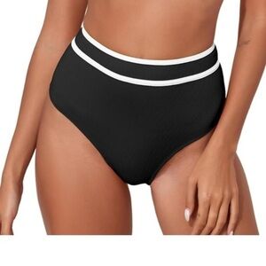 Women’s High Waisted Black Ribbed Bikini Swim Bottom NWT